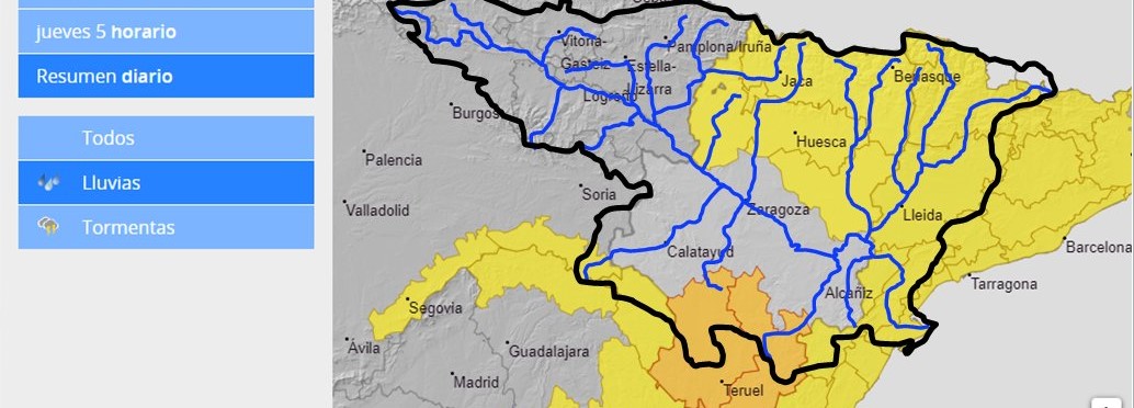 AVISO HIDROLÓGICO - La CHE mantiene la vigilancia sobre las crecidas que se están produciendo debidas a las lluvias intensas